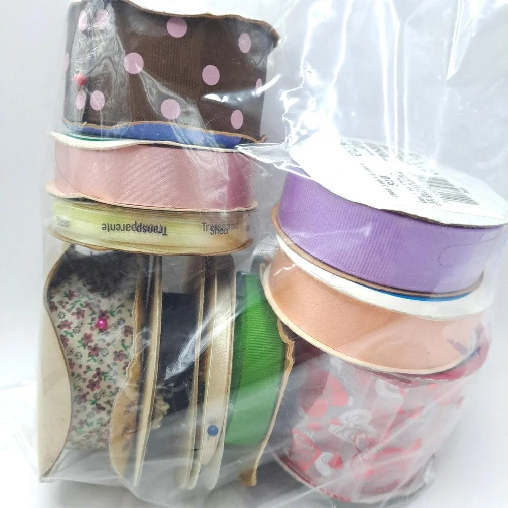 Vintage Ribbon Lot 10 Rolls Mixed Floral Polka Dot Sheer Satin Grosgrain Destash